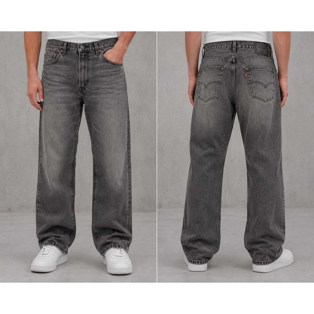 Levis 505 Regular Fit Mens Jeans 34x32 Gray Black Faded Denim Red Tab 505-0260